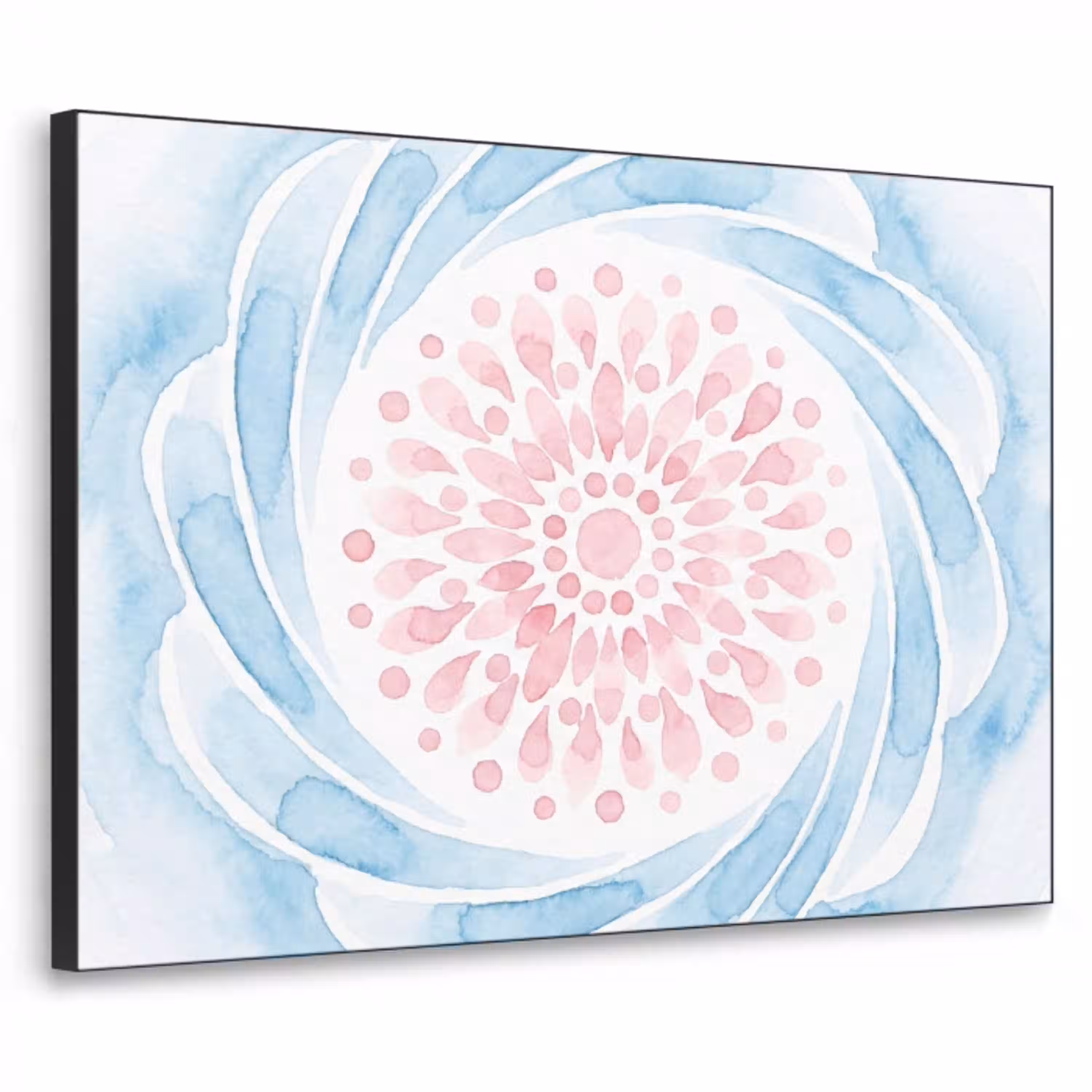 Abstract - Bloemvorm - Aquarel - Roze - Blauw Textielframe zwart klein -3d