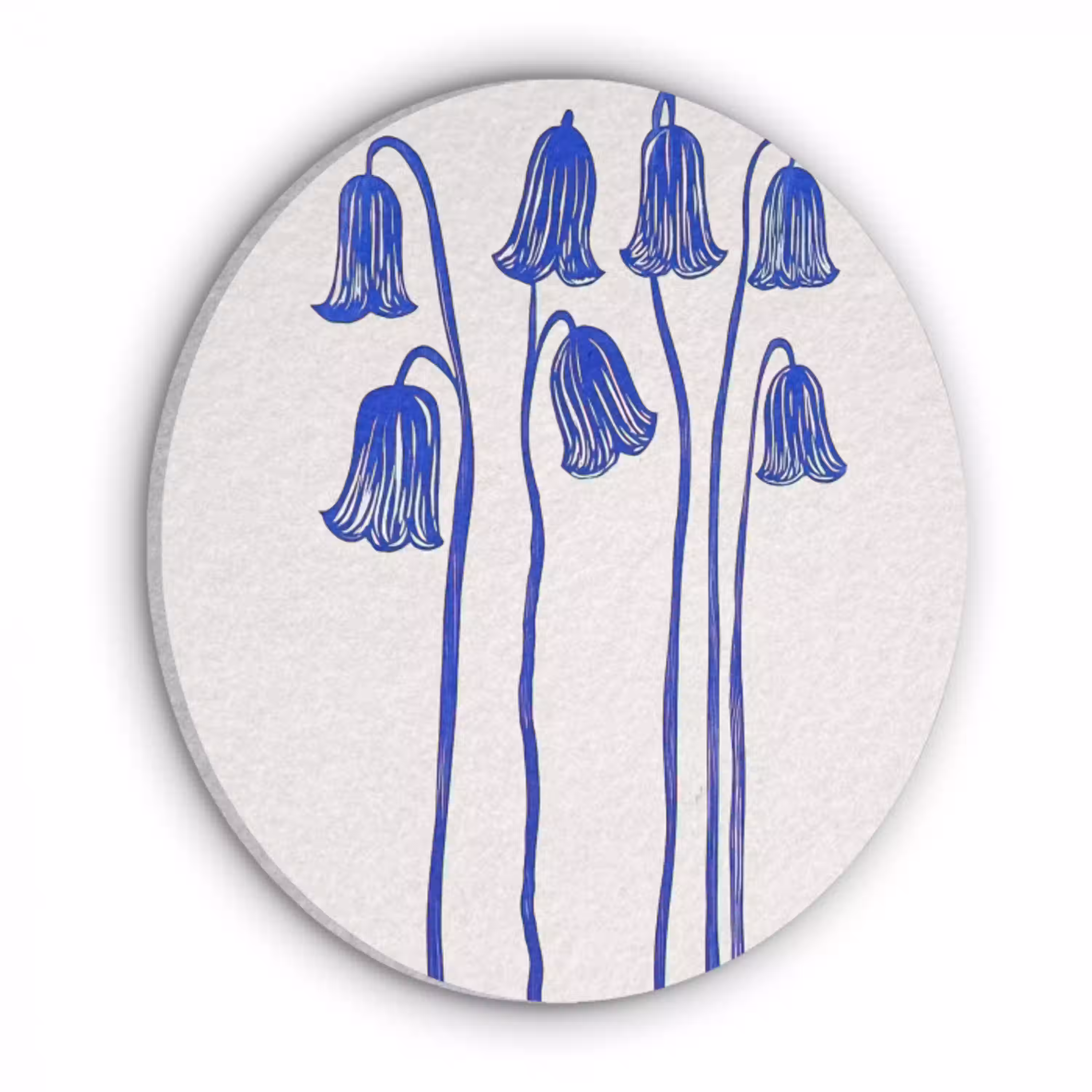 Bloemen - Blauw - Lijnen - Bloemblaadjes Akoestische PET Vilt - Rond klein -3d