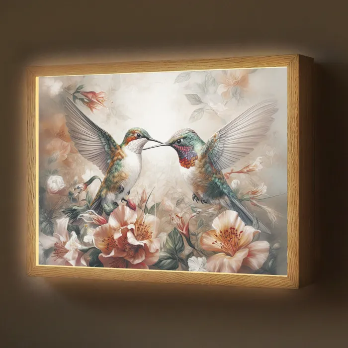Kolibrie - Vogels - Bloemen - Natuur Light Box met batterij (Wandlamp) middel -z3d_website