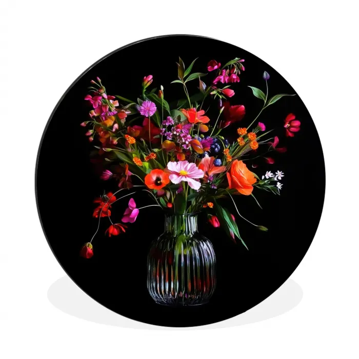 Boeket - Veldbloemen - Vaas Wandcirkel aluminium klein -3d