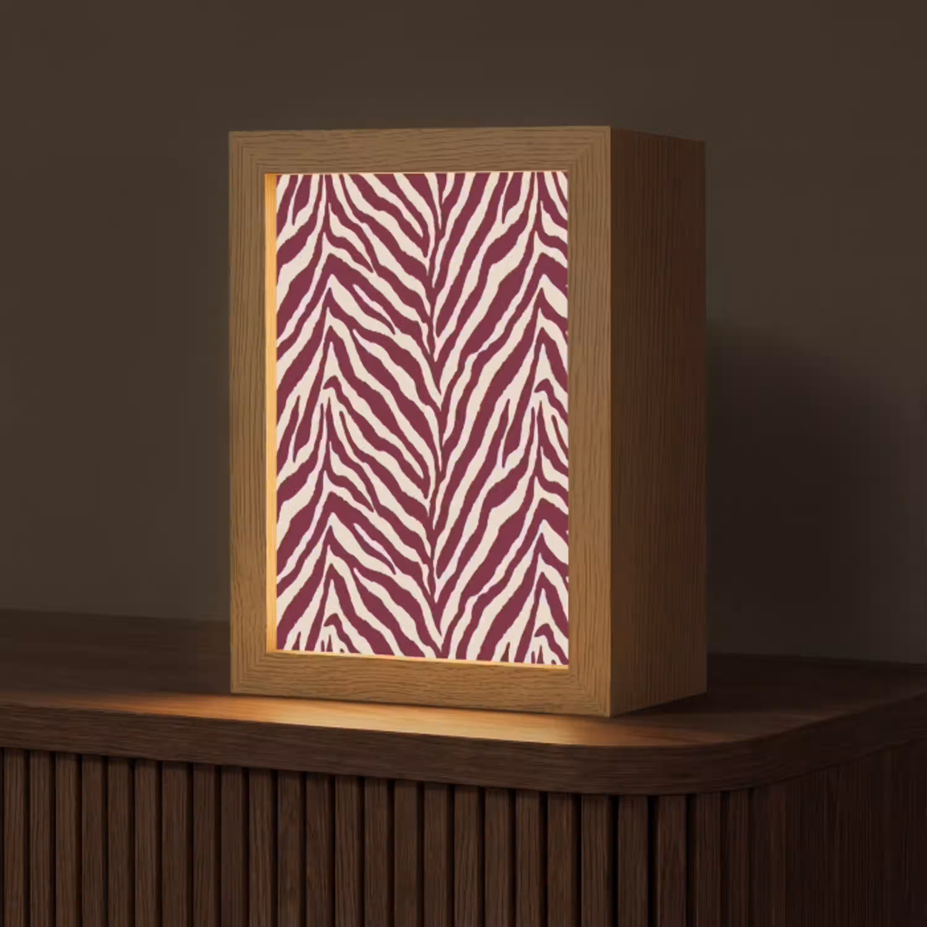 Zebra - Motief - Bordeaux - Rood Light Box met kabel (Tafellamp) klein 925 -z3d_website
