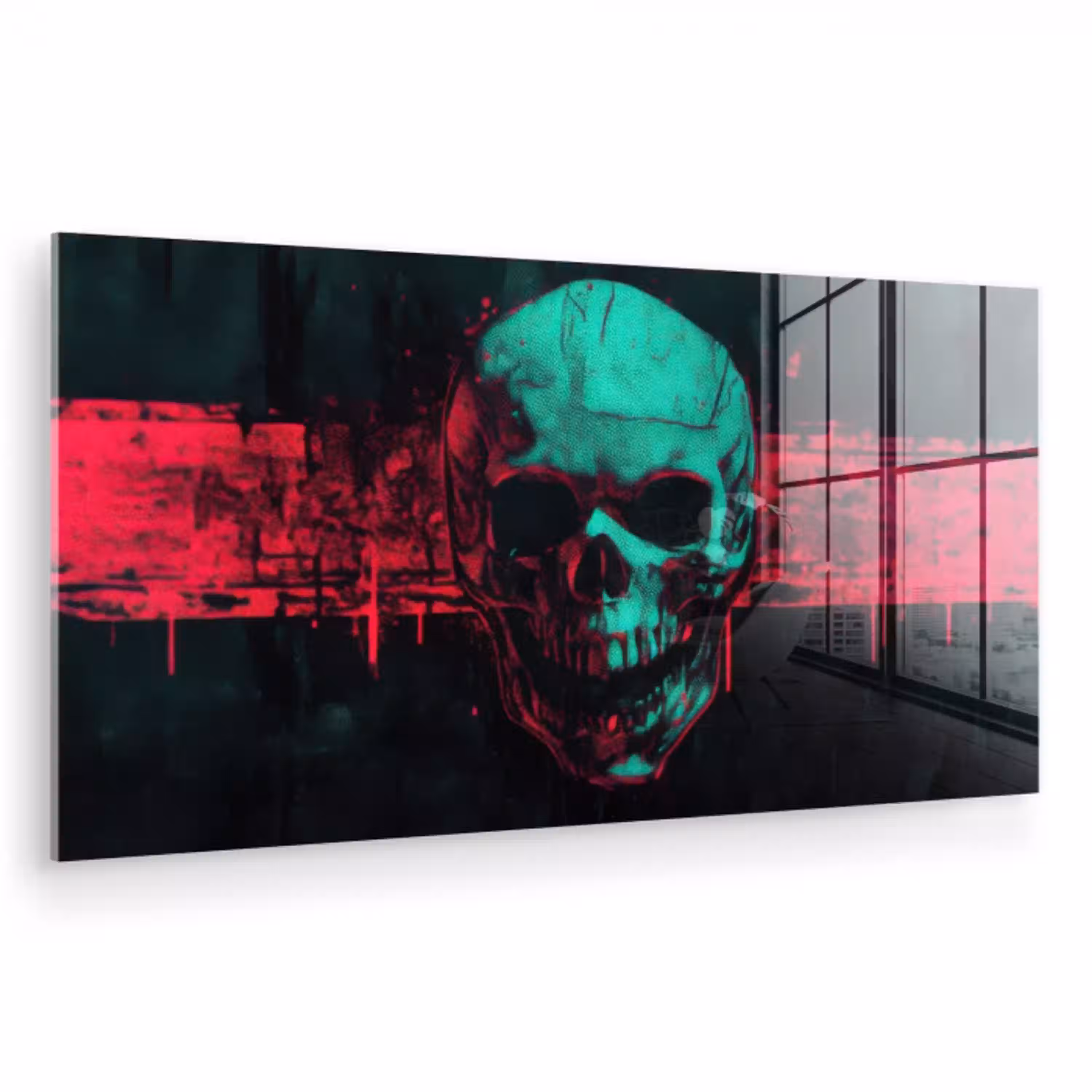 Schedel - Cyberpunk - Neon Rood plexiglas 5mm klein -zzzproduct_nieuw