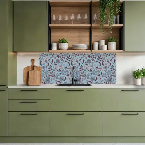 Patroon - Bloem - Grijs - Blauw keuken achterwand 2 middel 871 -sfeer3