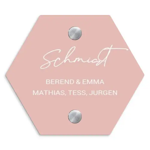 Effen roze - Sierlijk Naambord Hexagon klein -3d