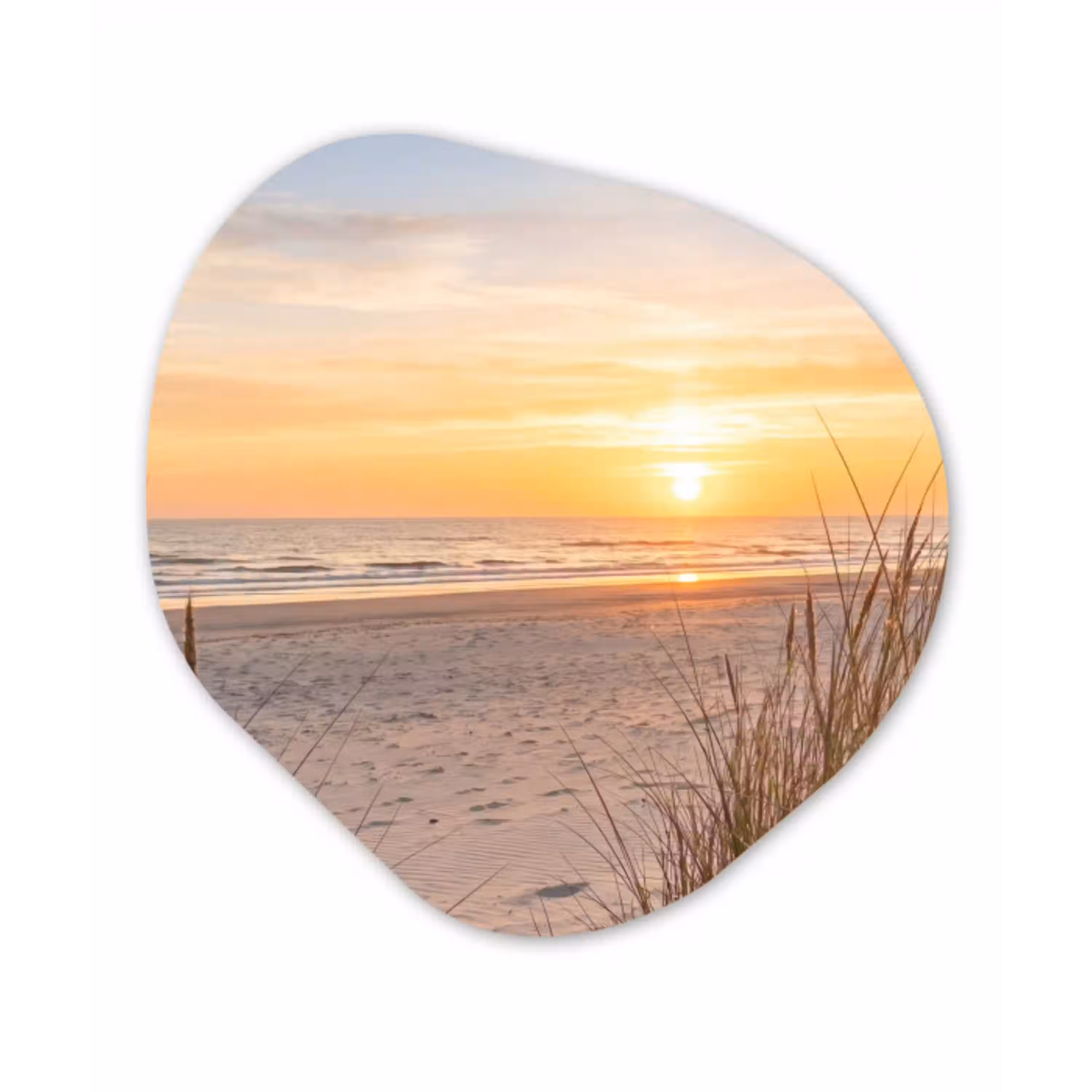 Zonsondergang - Duinen - Zee Wandcirkel Organisch Aluminium middel -3d