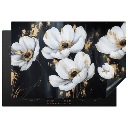 Bloemen - Wit - Abstract Inductie beschermer vinyl 3mm klein -3d