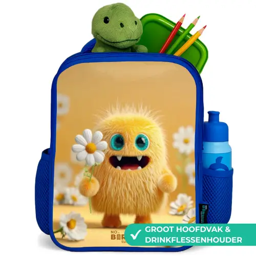 Monster - Wezen - Bloem - Geel Kinderrugzak - Blauw middel -inhoud_NL