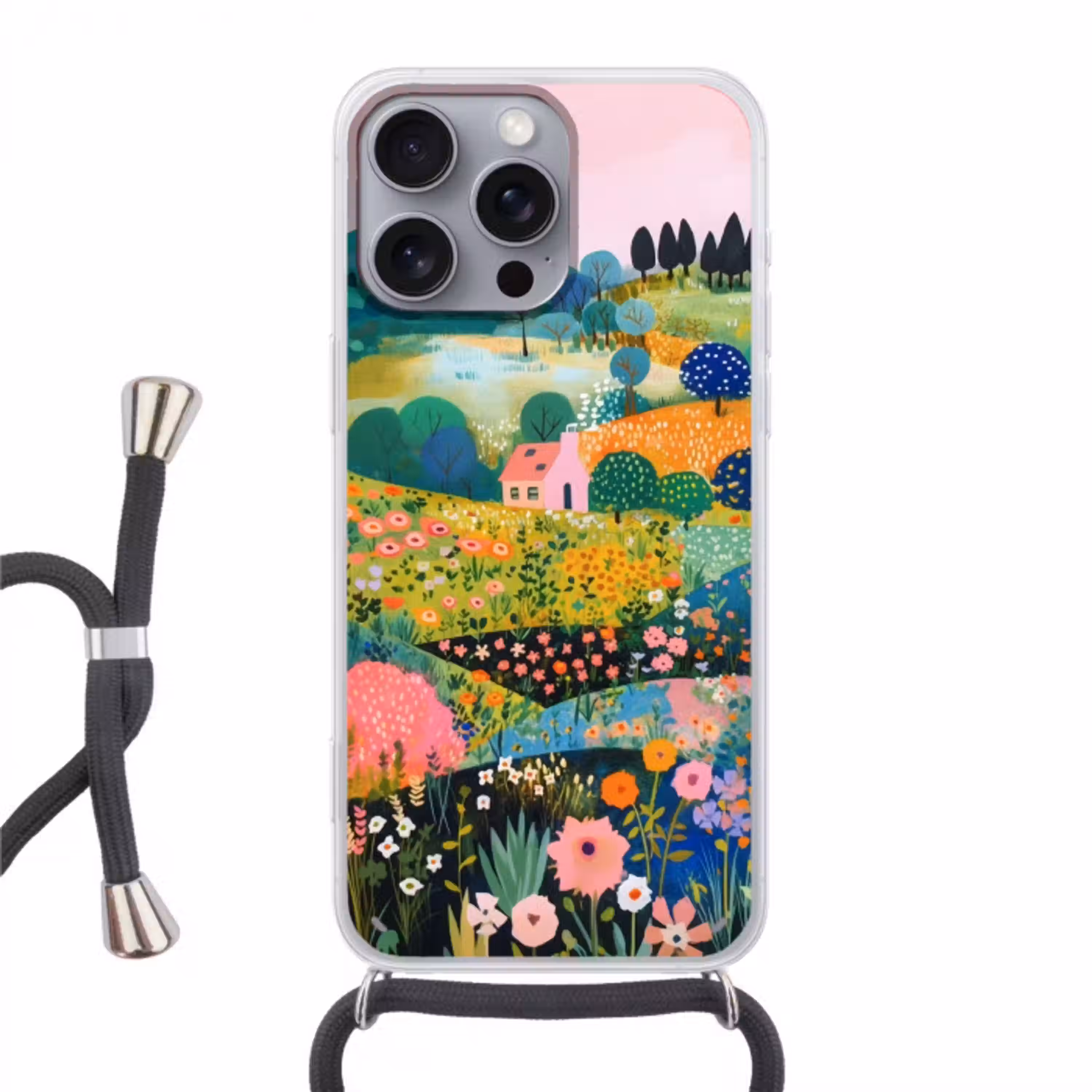 Heuvellandschap - Fantasierijk - Kleurcontrasten Hoesje iPhone 16 Pro Max met koord klein -3d