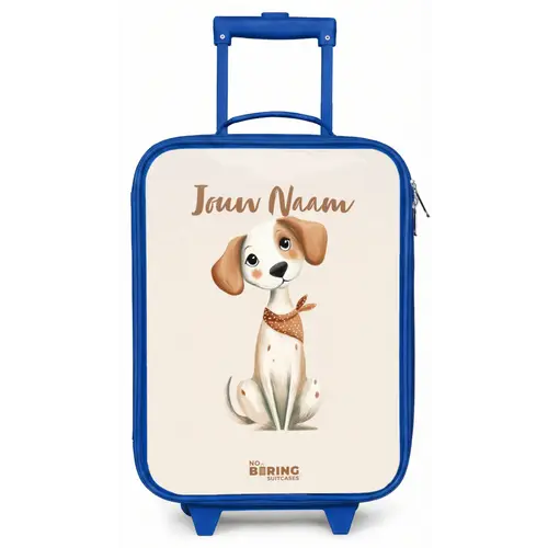 Bruin gevlekte pup op een beige achtergrond Kinderkoffer - Blauw klein -zz3dotto