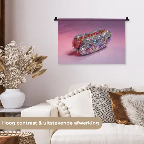 Hotdog - Steentjes - Glitters - Paars Wandkleed katoen klein -sfeer1