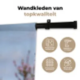 Roodborsttapuit - Heide - Paars - Natuur - Sfeervol Wandkleed katoen middel -sfeer2