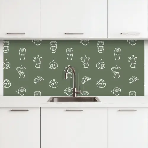 Koffie - Broodjes - Groen - Patroon keuken achterwand 2 middel -3d