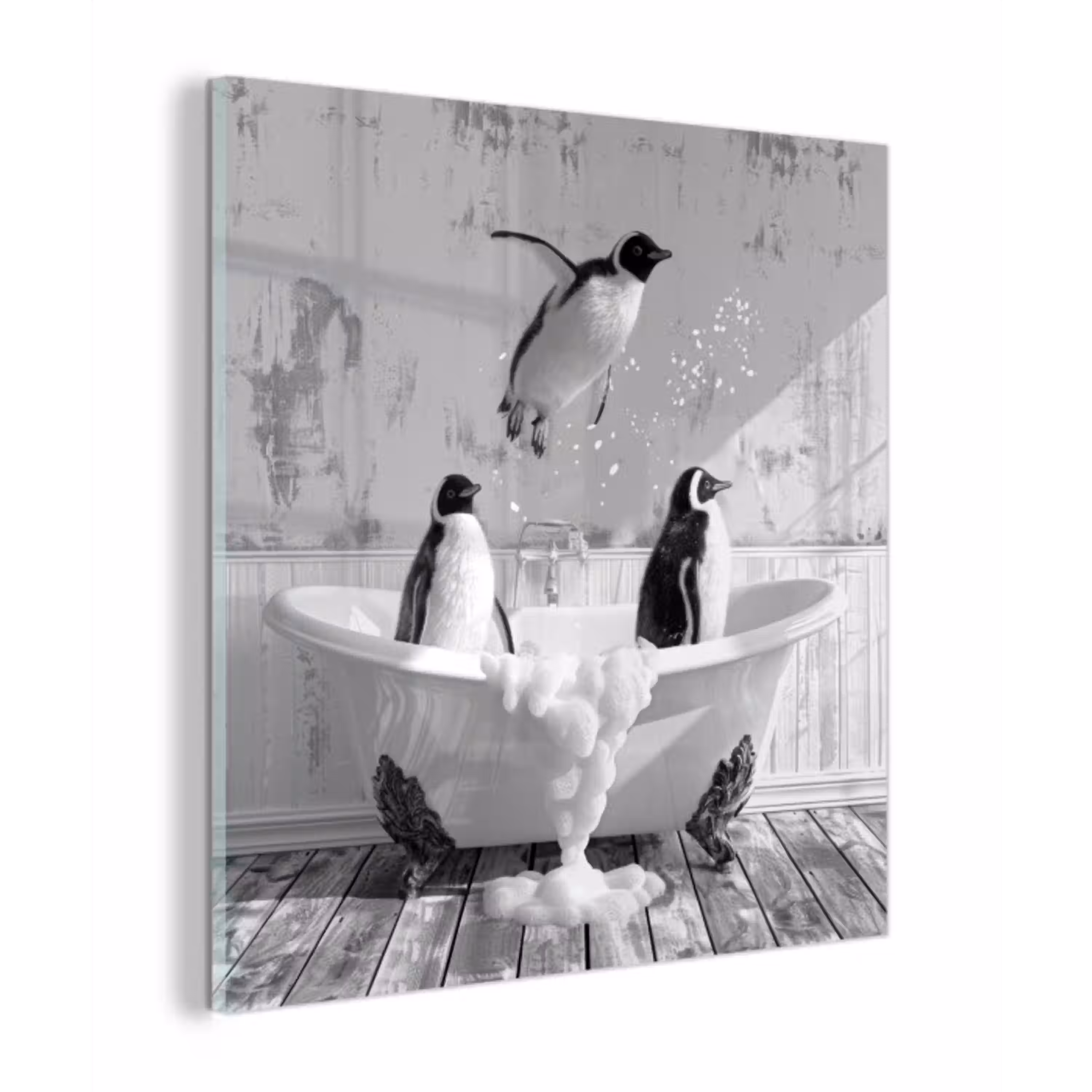 Pinguïns - Vintage - Dieren - Zwart - Wit plexiglas 5mm klein -z3d