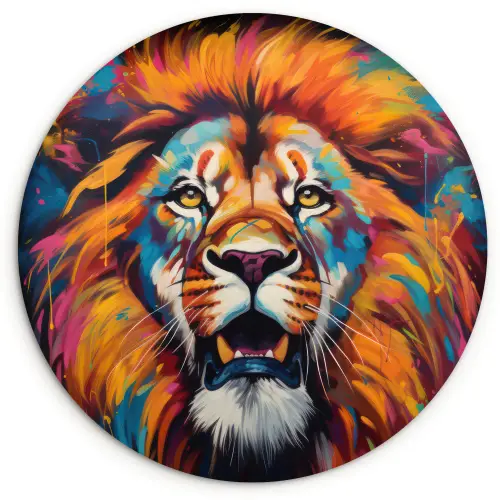 Leeuw - Graffiti - Dieren - Zwart Wandcirkel kunststof plaat 5mm dik klein -3d
