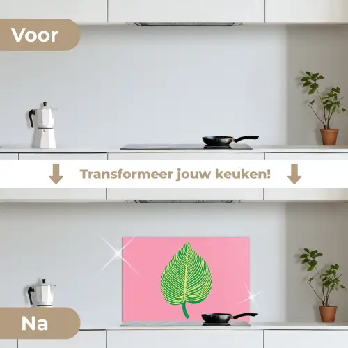 Illustratie - Blad - Minimalistisch - Groen keuken achterwand spatscherm klein -voor_na_NL