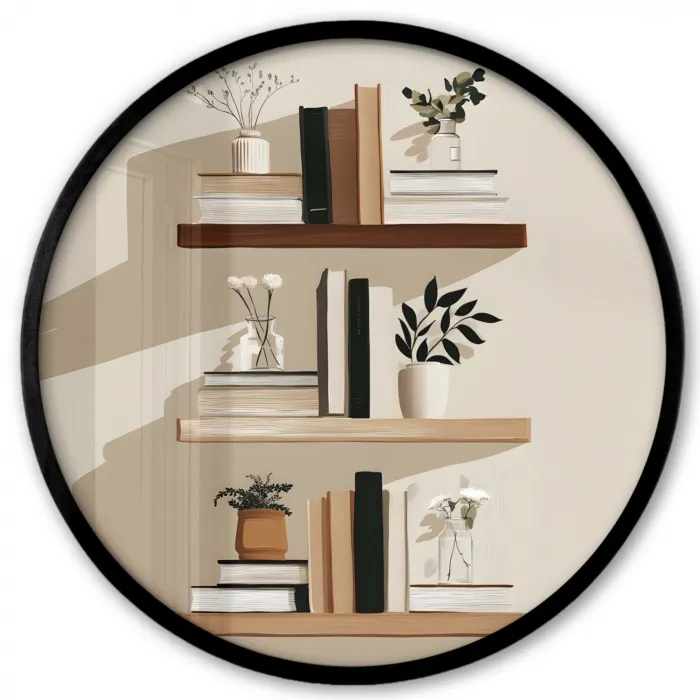 Plankjes - Boeken - Vaasjes - Planten Fotolijst rond zonder passe partout klein -3d