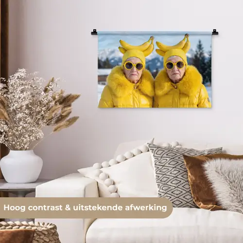 Vrouwen - Bananen - Geel Wandkleed katoen klein -sfeer1