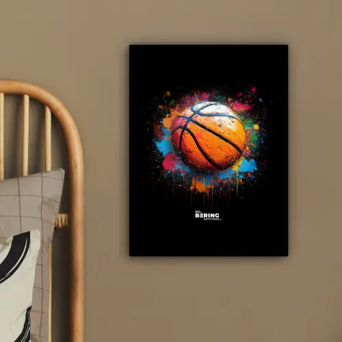 Oranje basketbal te midden van verfspetters canvas 2cm klein -sfeer3