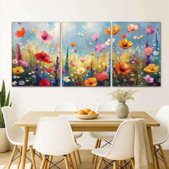 Meerluik schilderij - 3 luiken - Bloemen - Lente - Kleurrijk - Zomers