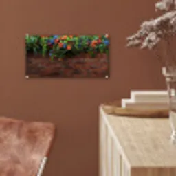 Bloemen - Muur - Groen - Oranje plexiglas 5mm klein -sfeer5