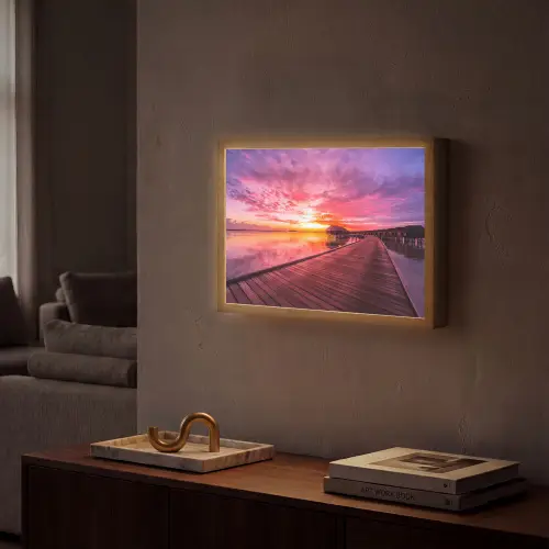 Steiger - Water - Zon - Roze - Horizon Light Box met batterij (Wandlamp) middel -sfeer1