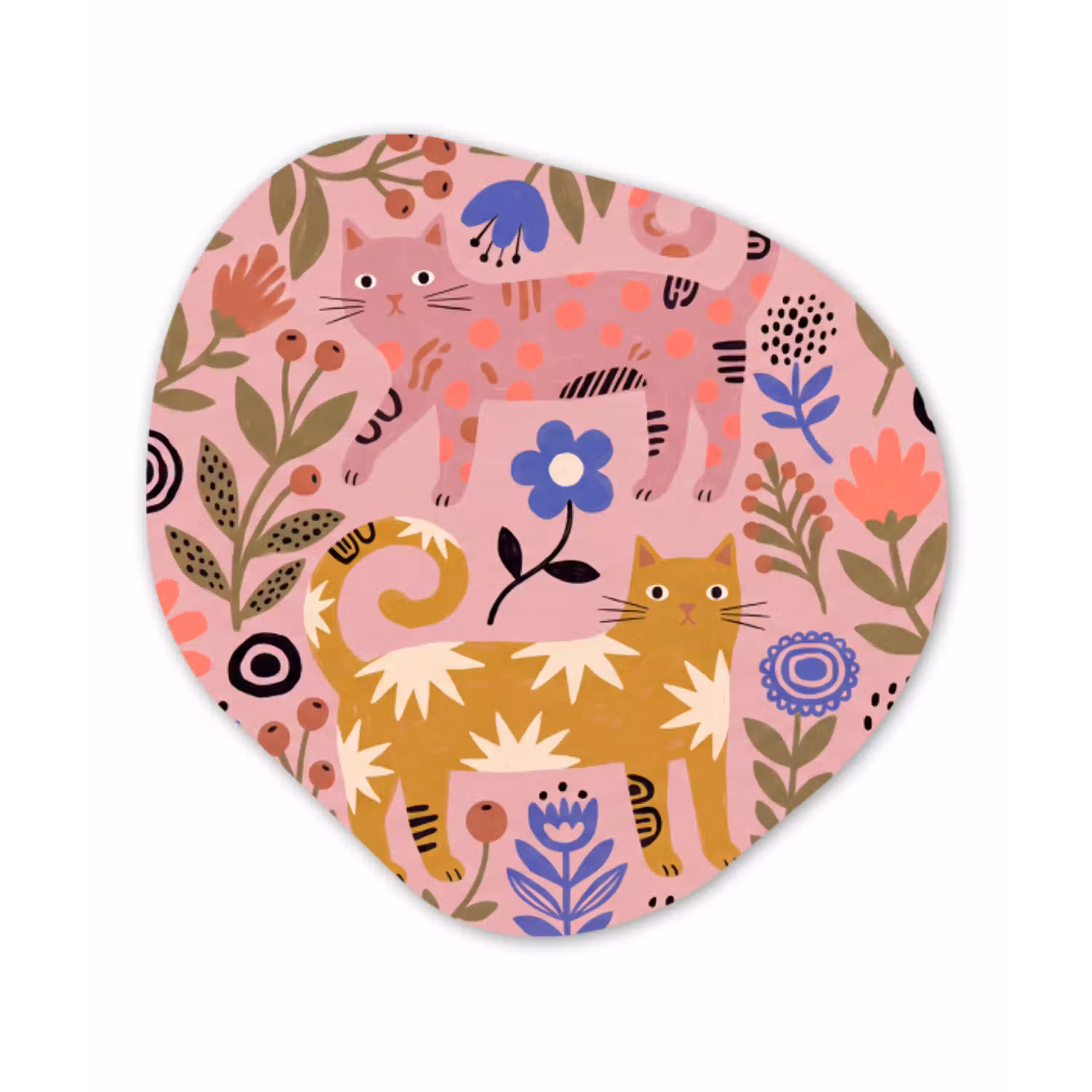 Kat - Bloemen - Dieren - Modern - Roze Wandcirkel Organisch Aluminium middel -3d