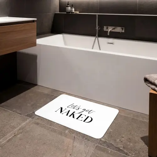 Quotes - Let's get naked - Wit - Spreuk Badmat klein -sfeer3