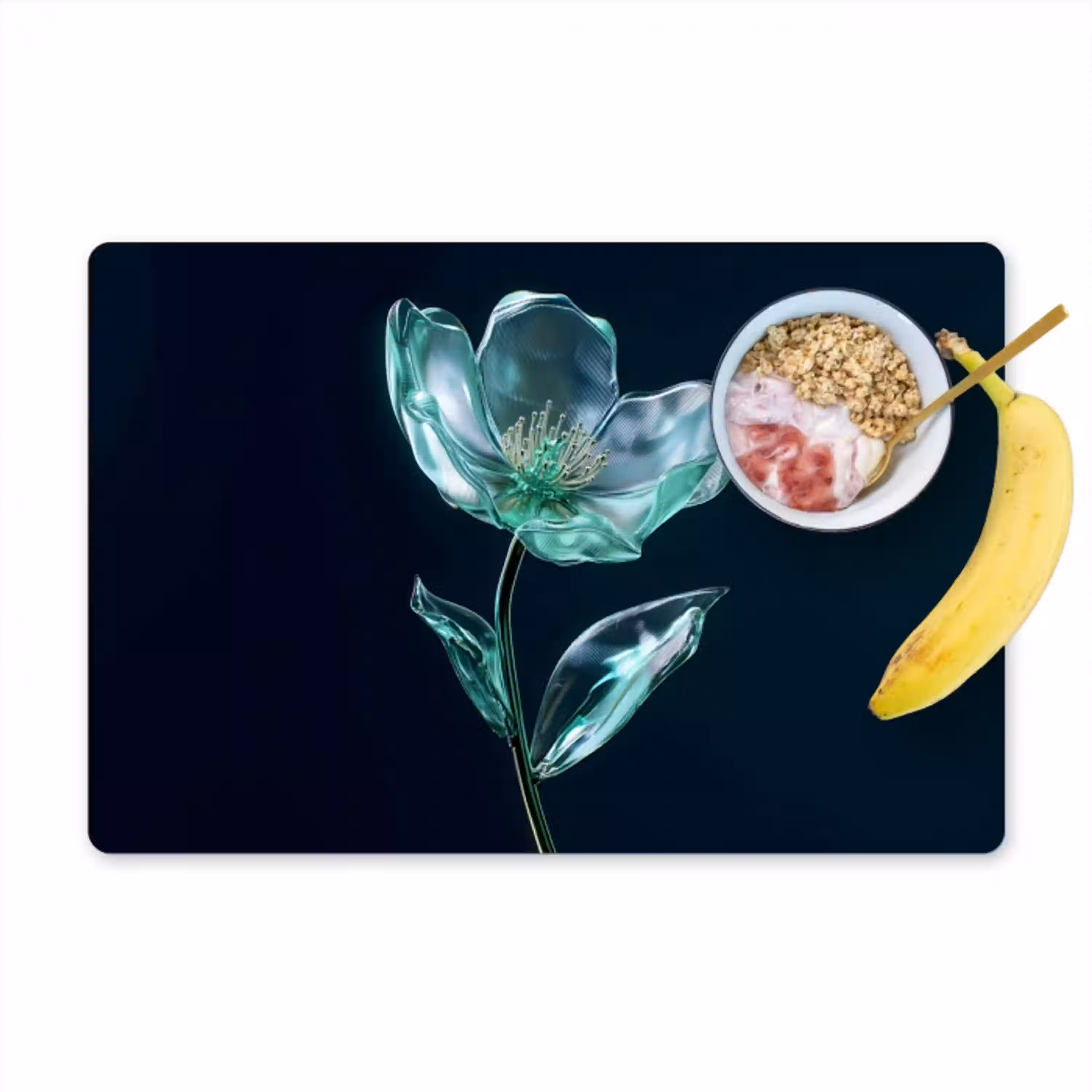 Bladeren - Bloem - Glazen - Donkerblauw Placemat vinyl groot -zzzproduct_Kitchenyeah-website