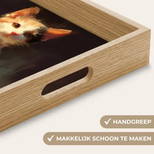 Kat - Geschilderd - Artistiek - Wit Dienblad Rechthoek middel -USP_HandgreepNL