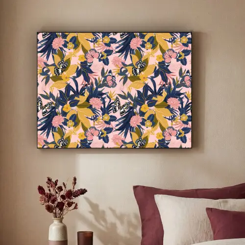 Zomer - Vlinder - Roze - Geel Textielframe zwart klein 947 -sfeer1
