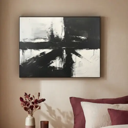 Modern - Zwart wit - Abstract - Kunst Textielframe zwart klein -sfeer1