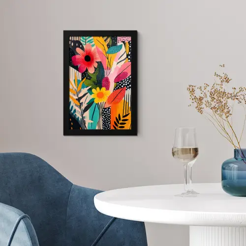 Schilderij - Abstract - Bloemen - Roze fotolijst zwart zonder passe partout klein -sfeer4