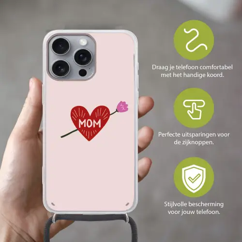 Hart - Rood - Bloem - Moeder Hoesje iPhone 16 Pro Max met koord klein -sfeer2_NL