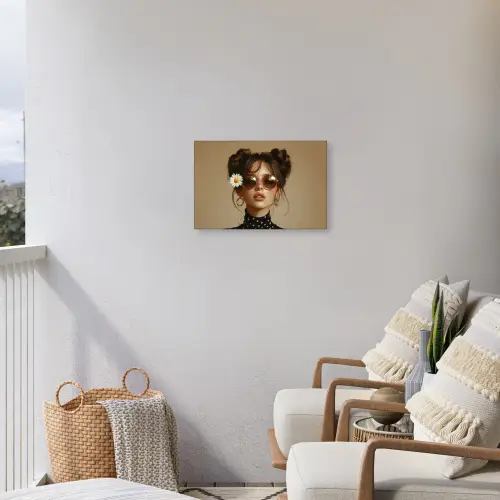 Vrouw - Beige - Bloem - Modern - Portret Tuinposter op houten frame 2 cm dik klein -sfeer1