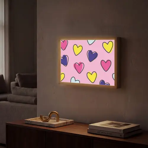 Hartjes - Valentijn - Patroon - Kleurrijk Light Box met batterij (Wandlamp) middel -sfeer1