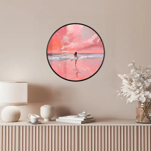 Roze - Surfen - Zee Fotolijst rond zonder passe partout klein -sfeer3
