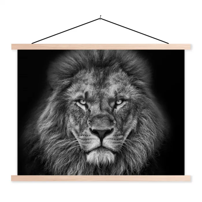 Dieren - Leeuw - Zwart - Wit - Portret textielposter latten blank klein -3d