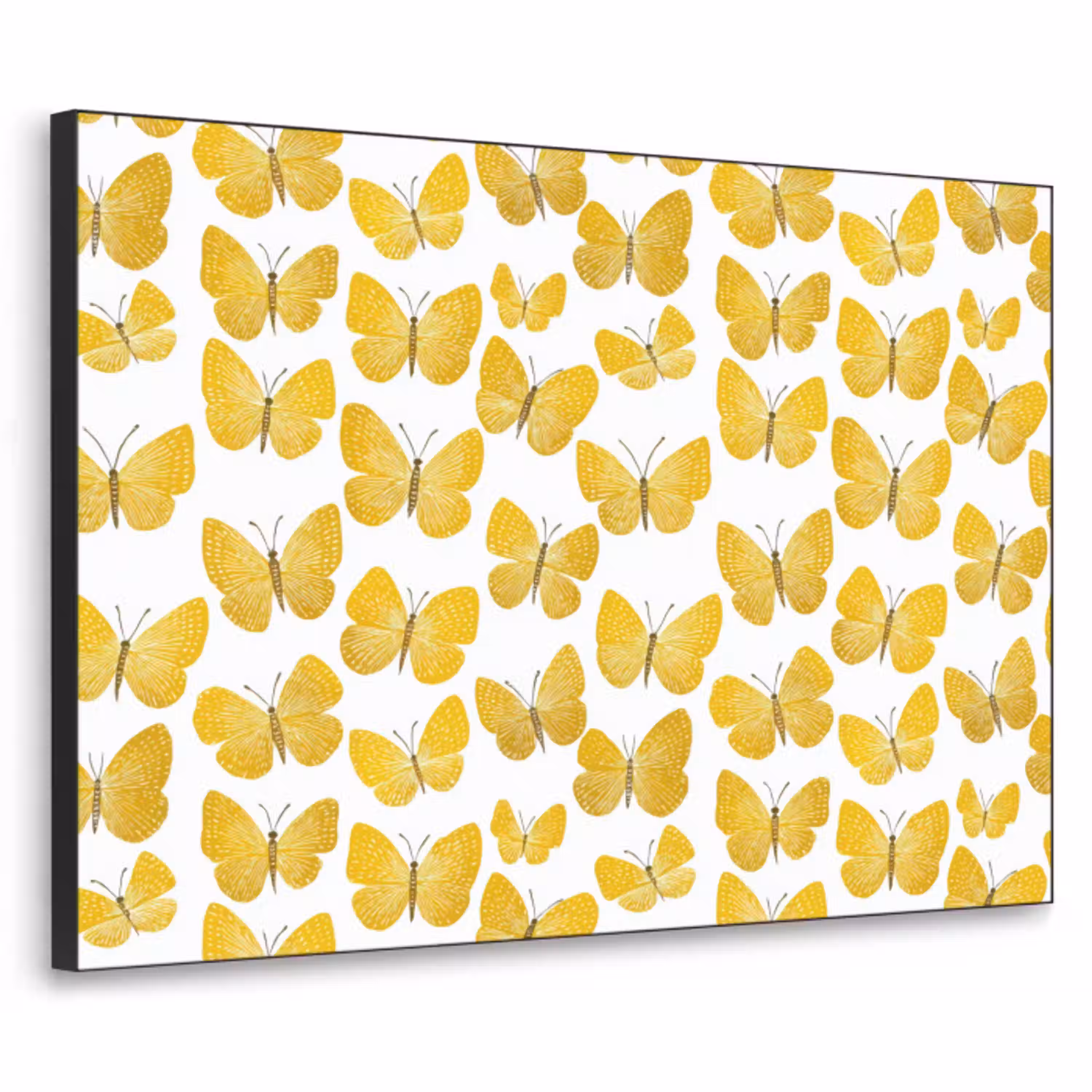 Vlinders - Botanisch - Illustratie - Geel - Wit Textielframe zwart klein 947 -3d