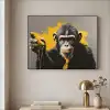 Aap - Chimpansee - Banaan - Geel - Dieren - Stropdas Textielframe - compleet frame klein -sfeer2