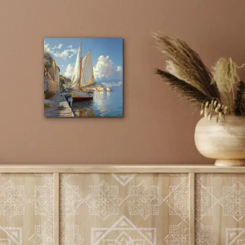 Zeilschip - Huizen - Kade - Zee aluminium wit klein -sfeer4