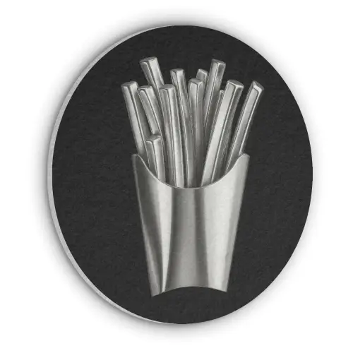 Frietjes - Futuristisch - Zilver Akoestische PET Vilt - Rond klein -3d