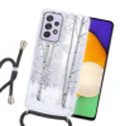 Berkenbomen - Sneeuw - Winter - Bos - Wit Hoesje Samsung Galaxy A52 5G met koord klein -sfeer1
