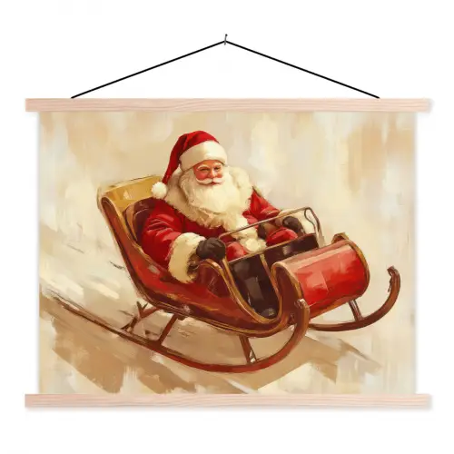 Kerst - Slee - Kerstman textielposter latten blank klein -3d