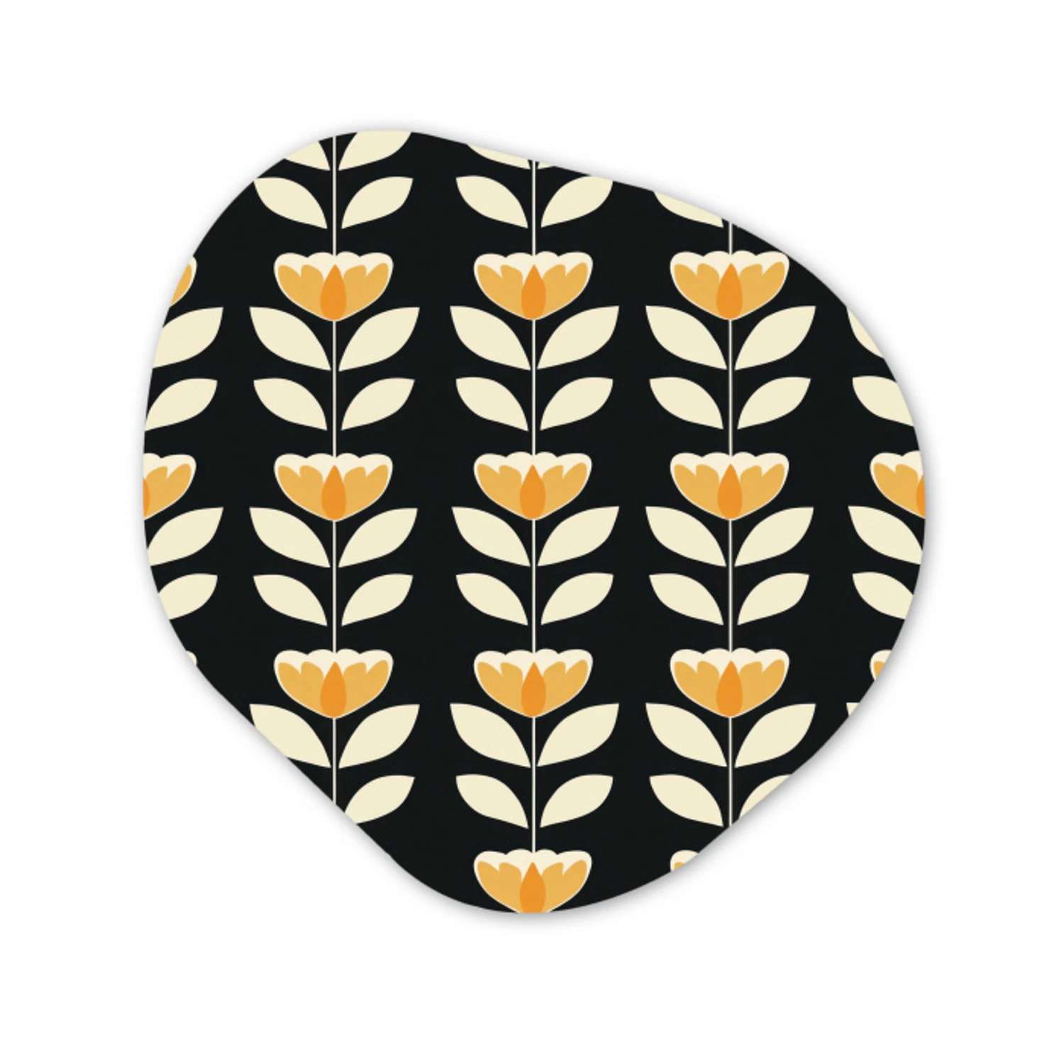 Retro - Bloem - Zwart - Okergeel Wandcirkel Organisch Forex 3mm klein 629 -3d