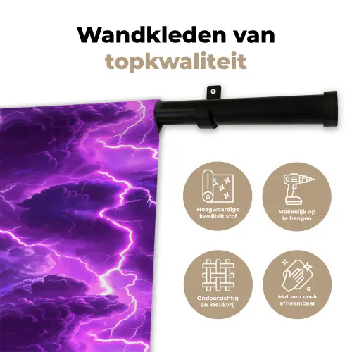 Paars - Bliksem - Wolken Wandkleed katoen klein 269 -sfeer2
