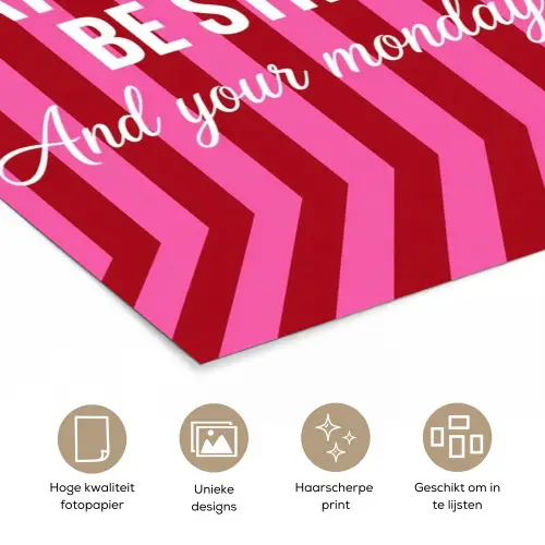 Roze - Strepen - Koffie - Maandag poster papier klein -closeup_NL