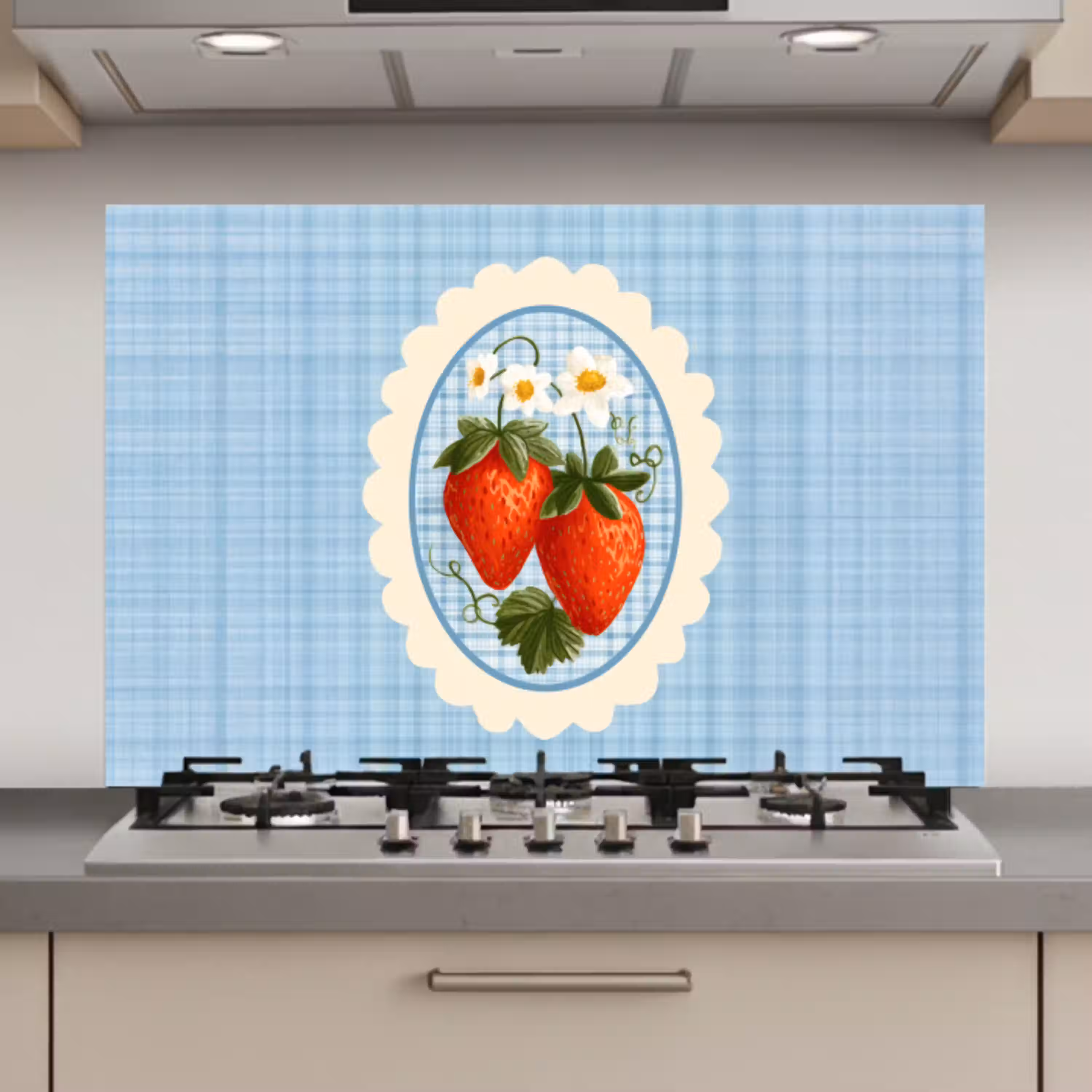 Aardbeien - Lijst - Rood - Geruit keuken achterwand spatscherm klein -3d_website