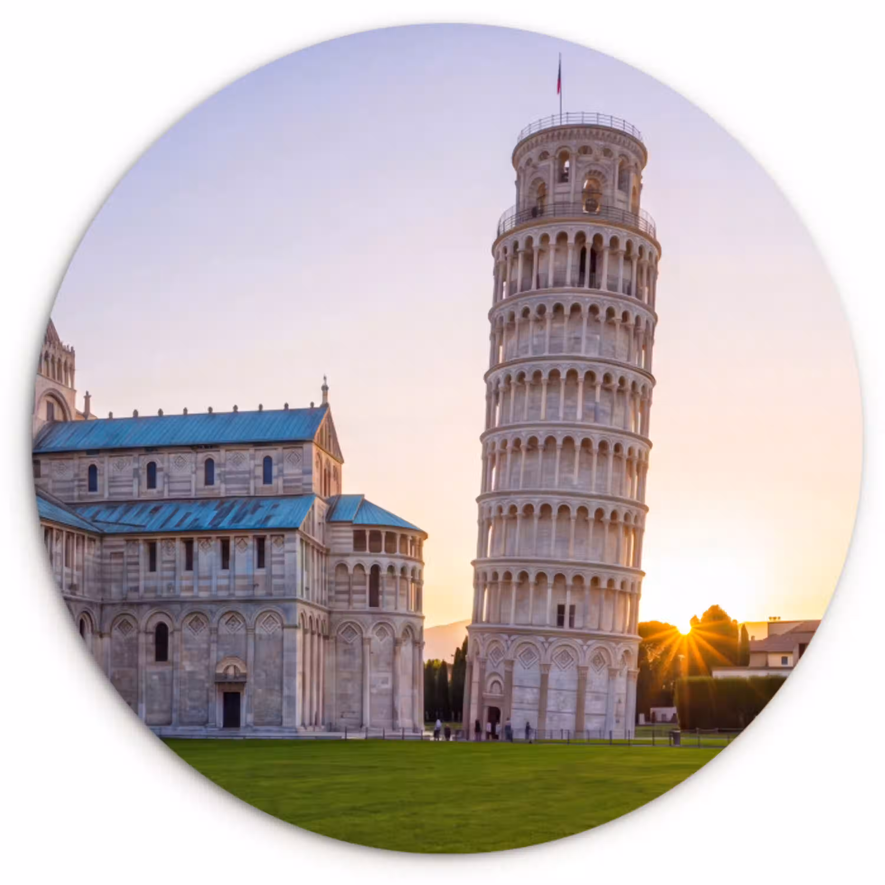 Architectuur - Toren - Pisa - Italië - Zonsondergang Wandcirkel kunststof plaat 5mm dik klein -3d