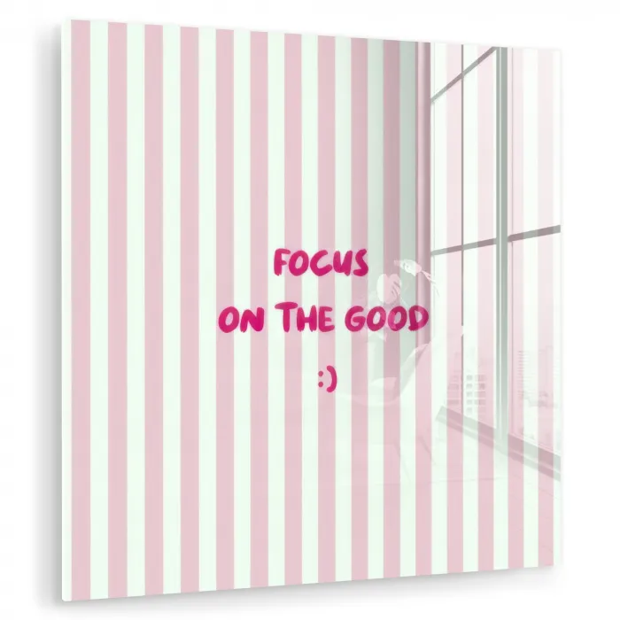 Focus on the good - Strepen - Roze - Smiley plexiglas 5mm klein -zzzproduct_nieuw