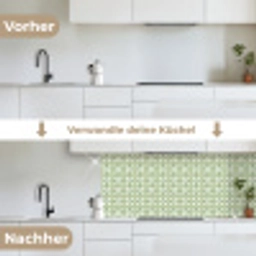 Patroon - Bloemenvorm - Groen keuken achterwand 2 middel 871 -voor-na_DE